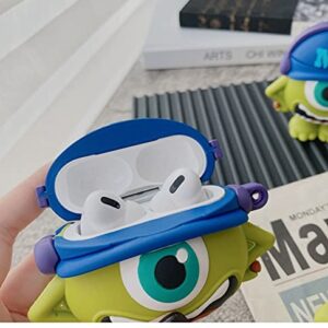 Ultra Thick Soft Silicone Case Cover for Apple AirPods Pro 2019 Generation with Keychain Green Mike Monster 3D Cartoon Anime Cute Fun Funny Cool Unique Creative Women Teens Girls Boys