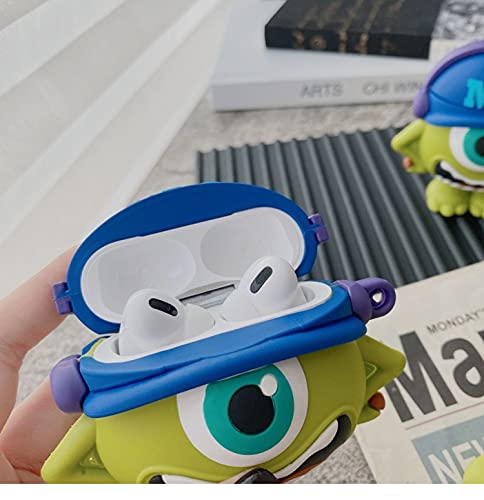 Ultra Thick Soft Silicone Case Cover for Apple AirPods Pro 2019 Generation with Keychain Green Mike Monster 3D Cartoon Anime Cute Fun Funny Cool Unique Creative Women Teens Girls Boys