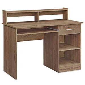 belleze modern 42 inch small home office computer laptop desk or writing study workstation in wood with single drawer, two open cubby storages, and hutch - wren (wood)