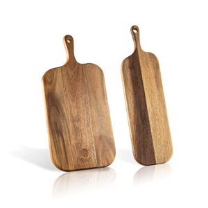 wood cutting board set with handle for kitchen large and small long 2 packs acacia wooden kitchen cutting boards for meat, cheese, bread,vegetables fruits- charcuterie board serving board