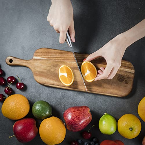 Wood Cutting Board Set with Handle for Kitchen Large and Small Long 2 Packs Acacia Wooden Kitchen Cutting Boards for Meat, Cheese, Bread,Vegetables Fruits- Charcuterie Board Serving Board