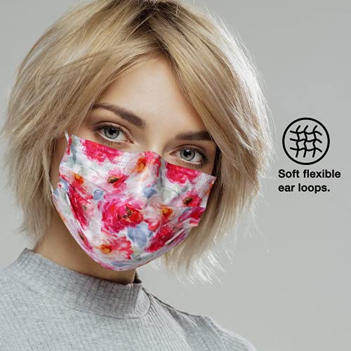 50 Pack Floral Disposable Face_Masks with Design for Women, 3 Ply Protective Flower FaceMasks with Nose Wire for Adults, 3D Breathable Anti-fog for Adults Outdoor Daily (MANDALA)