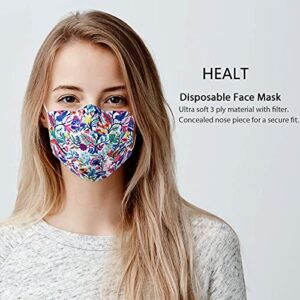 50 Pack Floral Disposable Face_Masks with Design for Women, 3 Ply Protective Flower FaceMasks with Nose Wire for Adults, 3D Breathable Anti-fog for Adults Outdoor Daily (MANDALA)