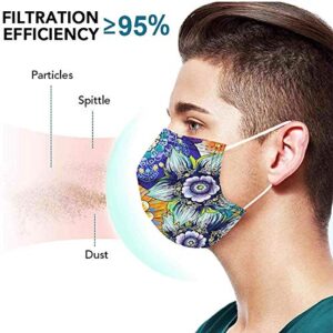 50 Pack Floral Disposable Face_Masks with Design for Women, 3 Ply Protective Flower FaceMasks with Nose Wire for Adults, 3D Breathable Anti-fog for Adults Outdoor Daily (MANDALA)