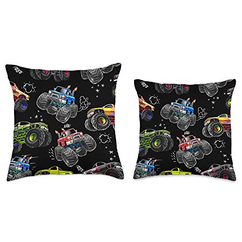 Awesome Monster Truck Throw Pillows Awesome Room Decor for Boys Monster Truck Gift Throw Pillow, 16x16, Multicolor