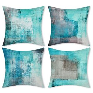 yastouay teal throw pillow covers set of 4 turquoise pillow cases 18 x 18 inch modern decorative cushion covers for couch living room