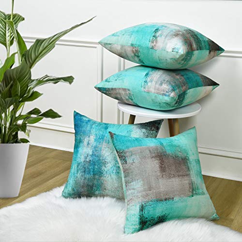 Yastouay Teal Throw Pillow Covers Set of 4 Turquoise Pillow Cases 18 x 18 inch Modern Decorative Cushion Covers for Couch Living Room