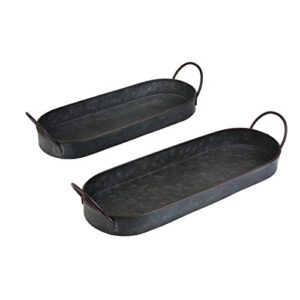 set of 2 galvanized tray rustic metal decor - shabby chic farmhouse tray galvanized centerpiece oval tray set, unique metal serving tray with sturdy handles