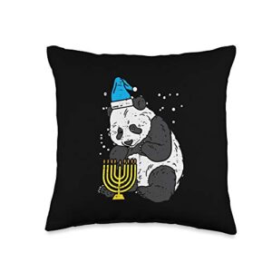 boredkoalas hanukkah pillows jew chanukah gifts jewish panda menorah cute hanukkah chanukah bear animal gift throw pillow, 16x16, multicolor