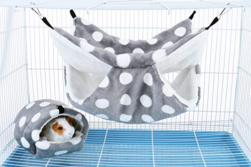 Mogoko Fleece Rat Hammock and House Bedding Set, 2 Tier Hanging Bed and Nesting Cave for Guinea Pigs Hamster Ferret Chinchilla Cage Small Animals