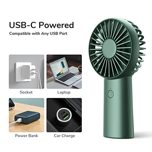 JISULIFE Handheld Fan, 4000mAh Portable Hand Fan, Mini Personal Rechargeable Hand Held Fan, Max 16Hrs Battery Operated USB Small Fan with 3 Speeds for Outdoor Travel Commute Office Women Men-Green