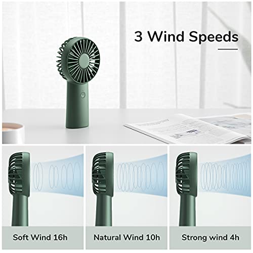 JISULIFE Handheld Fan, 4000mAh Portable Hand Fan, Mini Personal Rechargeable Hand Held Fan, Max 16Hrs Battery Operated USB Small Fan with 3 Speeds for Outdoor Travel Commute Office Women Men-Green