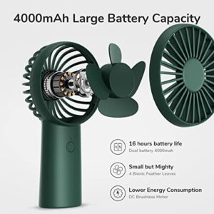 JISULIFE Handheld Fan, 4000mAh Portable Hand Fan, Mini Personal Rechargeable Hand Held Fan, Max 16Hrs Battery Operated USB Small Fan with 3 Speeds for Outdoor Travel Commute Office Women Men-Green