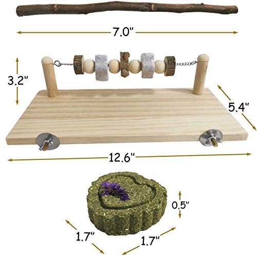 kathson Hamster Wood Ledge Platform Chewing Toys Chinchilla Cage Accessories Guinea Pig Teeth Grinding Lava Blocks Pet Molar Grass Cake Natural Apple Sticks for Mouse Rat Gerbil Dwarf Hamster 11PCS