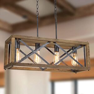 farmhouse chandelier, 4-light dining room lighting fixtures hanging, 27.5" rustic rectangle chandelier for kitchen island