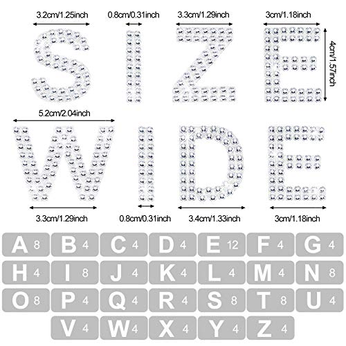 136 Pieces Rhinestone Letters Iron Stick on Sticker Large Glitter Bling Alphabet Letter Sticker Gemstone Border Sticker 34 Letters Self Adhesive Sticker for Art Craft Clothing Decor (Silver)