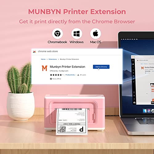 MUNBYN Pink Label Printer P941, Shipping Label Printer for Shipping Packages & Small Business, 4x6 Thermal Sticker Label Printer Compatible with Chrome, Mac Os, Windows
