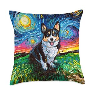sagittarius gallery tri color pembroke welsh corgi starry night dog art by aja throw pillow, 18x18, multicolor