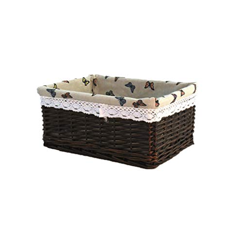 YARNOW Woven Basket Rattan Storage Bin Seagrass Wicker Basket with Fabric Liner Dedsktop Sundries Container Weaving Cutlery Organizer for Jewelry Cloth