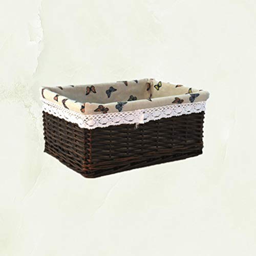 YARNOW Woven Basket Rattan Storage Bin Seagrass Wicker Basket with Fabric Liner Dedsktop Sundries Container Weaving Cutlery Organizer for Jewelry Cloth