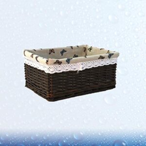 YARNOW Woven Basket Rattan Storage Bin Seagrass Wicker Basket with Fabric Liner Dedsktop Sundries Container Weaving Cutlery Organizer for Jewelry Cloth