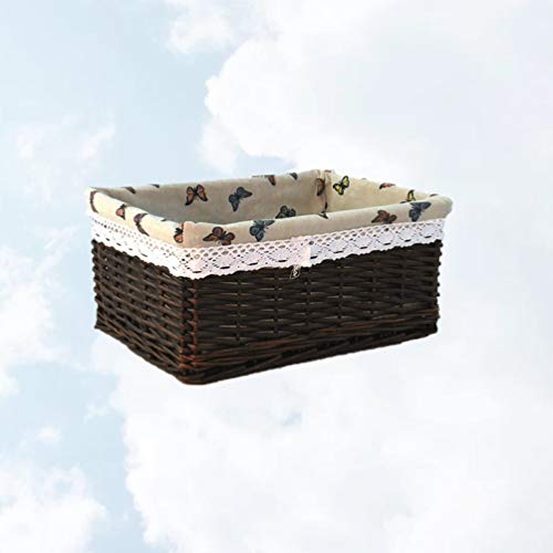 YARNOW Woven Basket Rattan Storage Bin Seagrass Wicker Basket with Fabric Liner Dedsktop Sundries Container Weaving Cutlery Organizer for Jewelry Cloth