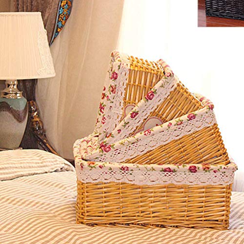 YARNOW Woven Basket Rattan Storage Bin Seagrass Wicker Basket with Fabric Liner Dedsktop Sundries Container Weaving Cutlery Organizer for Jewelry Cloth