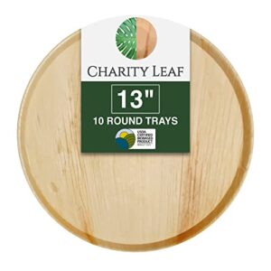 charity leaf disposable palm leaf 13" round flat trays (10 pieces) bamboo like serving platters, disposable boards, eco-friendly dinnerware for weddings, catering, events