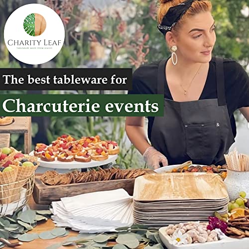 Charity Leaf Disposable Palm Leaf 13" Round Flat Trays (10 pieces) Bamboo Like Serving Platters, Disposable Boards, Eco-Friendly Dinnerware For Weddings, Catering, Events