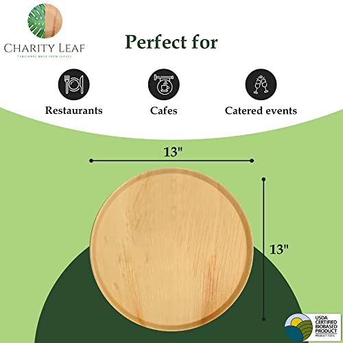 Charity Leaf Disposable Palm Leaf 13" Round Flat Trays (10 pieces) Bamboo Like Serving Platters, Disposable Boards, Eco-Friendly Dinnerware For Weddings, Catering, Events