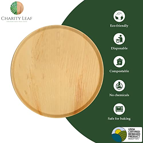 Charity Leaf Disposable Palm Leaf 13" Round Flat Trays (10 pieces) Bamboo Like Serving Platters, Disposable Boards, Eco-Friendly Dinnerware For Weddings, Catering, Events