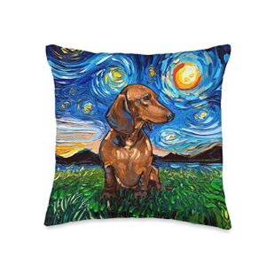 sagittarius gallery brown short hair dachshund doxie starry night dog art by aja throw pillow, 16x16, multicolor