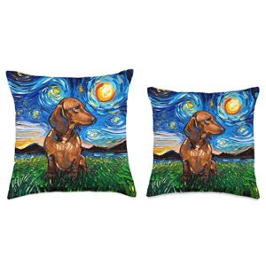 Sagittarius Gallery Brown Short Hair Dachshund Doxie Starry Night Dog Art by Aja Throw Pillow, 16x16, Multicolor