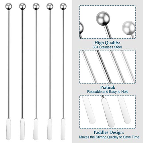 6 Pcs Cocktail Paddle Drink Stirrers, Stainless Steel Coffee Stirrers Reusable Beverage Swizzle Stick for Bar Party Home Office