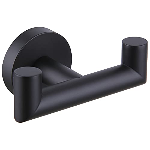 Angle Simple Double Towel Hook Matte Black, Stainless Steel Bathroom Robe Towel Holder, Hand Towel Hanger for Wall