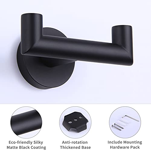 Angle Simple Double Towel Hook Matte Black, Stainless Steel Bathroom Robe Towel Holder, Hand Towel Hanger for Wall