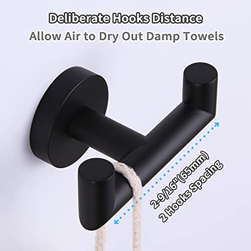 Angle Simple Double Towel Hook Matte Black, Stainless Steel Bathroom Robe Towel Holder, Hand Towel Hanger for Wall