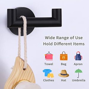 Angle Simple Double Towel Hook Matte Black, Stainless Steel Bathroom Robe Towel Holder, Hand Towel Hanger for Wall