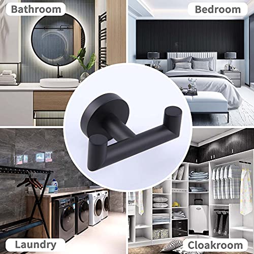 Angle Simple Double Towel Hook Matte Black, Stainless Steel Bathroom Robe Towel Holder, Hand Towel Hanger for Wall