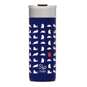 s'well s'ip stainless steel travel mug - 16oz - cat nap - double-walled vacuum-insulated - keeps drinks cold for 16 hours and hot for 4 - with no condensation - bpa-free water bottle