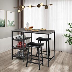 Giantex 3 Piece Dining Table Set, Counter Height Pub Table & Chairs Set, 3 Tier Storage Shelves, Kitchen Table Set, Industrial Bar Table with 2 Pub Stools Upholstered, 47 x 23.5 x 36 Inch