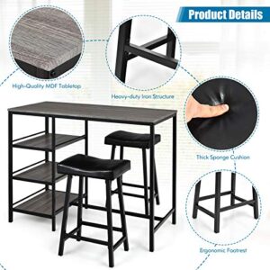 Giantex 3 Piece Dining Table Set, Counter Height Pub Table & Chairs Set, 3 Tier Storage Shelves, Kitchen Table Set, Industrial Bar Table with 2 Pub Stools Upholstered, 47 x 23.5 x 36 Inch