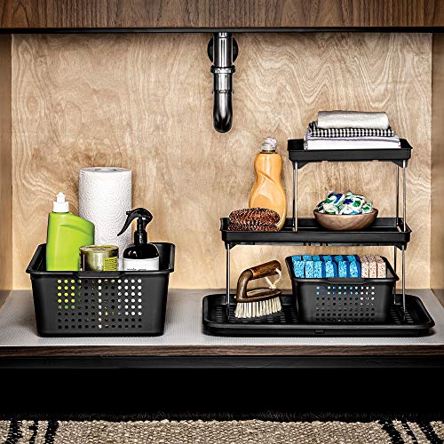 madesmart Small Stacking Shelf, Maximizes Vertical Space, Folds Flat for Storage, Soft-Grip Dots & Non-Slip Feet & BPA-Free, Carbon