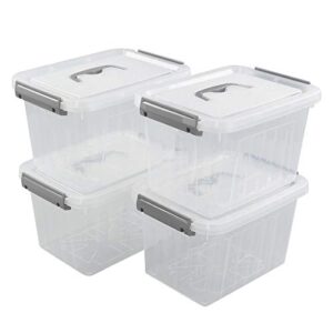 hespama 3.5 quart small storage bin, plastic latching box with lid, 4 packs
