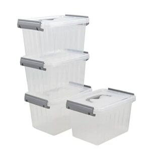 Hespama 3.5 Quart Small Storage Bin, Plastic Latching Box with Lid, 4 Packs