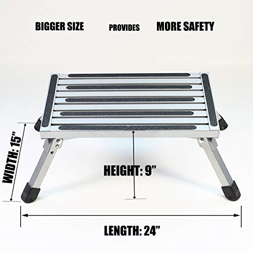 Aluminum Folding Platform Steps RV Step Stool with Anti-Slip Surface & Rubber Feet for Motorhome, Trailer, SUV, also for Kitchen & Office, 440LB Capacity