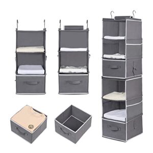 ropesmart 6-shelf hanging closet organizer storage with 2 drawers & side pocket, two 3-shelf separable hanging storage shelves for closet & rv, dorm room and baby nursery closet organization