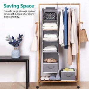 ropesmart 6-Shelf Hanging Closet Organizer Storage with 2 Drawers & Side Pocket, Two 3-Shelf Separable Hanging Storage Shelves for Closet & RV, Dorm Room and Baby Nursery Closet Organization