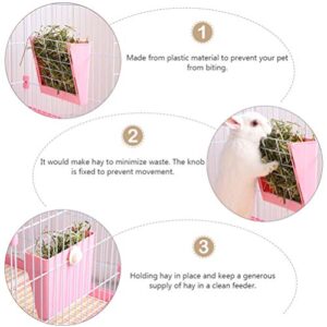 POPETPOP Wood Hay Feeder Rack for Guinea Pig Rabbit Bunny Food Manager Grass Holder for Small Pet Chinchilla Hamster Ferret Pink