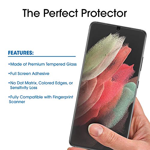 amFilm 3D Curved Screen Protector for Galaxy S21 Ultra 5G 6.8 Inch, Fully Compatible with UltraSonic Fingerprint Scanner, UV Gel Application, Tempered Glass, 2 Pack